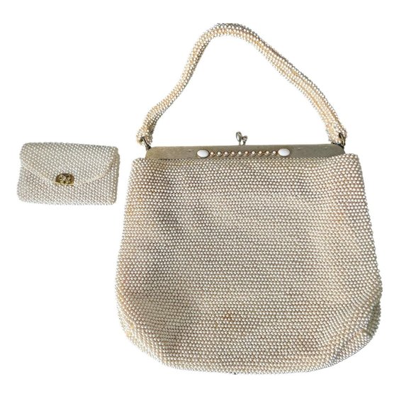 Vintage Beaded Evening Bag with Coin Purse by Lumared 1960s Bead Top Handle Bag - Picture 1 of 10